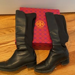 Tory Burch black leather knee high boots